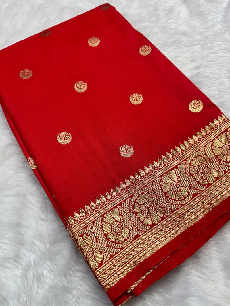 Red Color Soft Silk Blend Traditional Saree