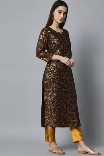 Coffee embroidered cotton silk self designed salwar suit