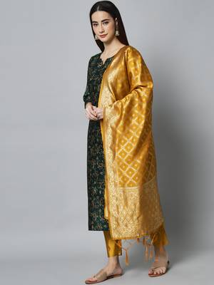 Green embroidered cotton silk self designed salwar suit 1