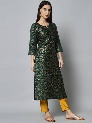 Green embroidered cotton silk self designed salwar suit 2