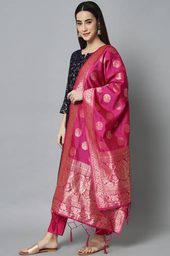 Blue embroidered cotton silk self designed salwar suit