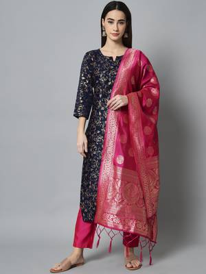 Blue embroidered cotton silk self designed salwar suit 2