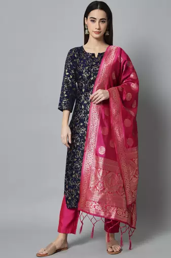 Blue embroidered cotton silk self designed salwar suit