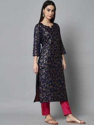 Blue embroidered cotton silk self designed salwar suit 3