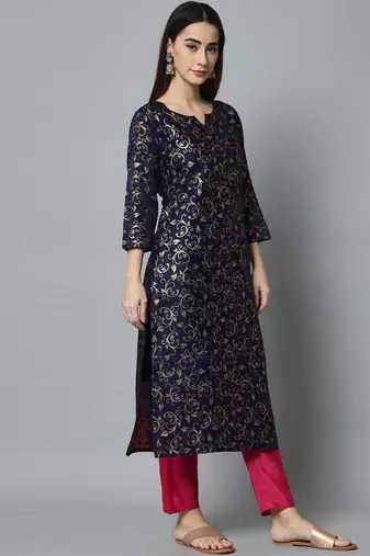 Blue embroidered cotton silk self designed salwar suit