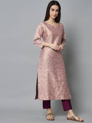 Pink embroidered cotton silk self designed salwar suit 2