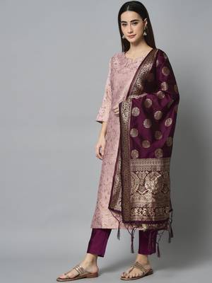 Pink embroidered cotton silk self designed salwar suit 3
