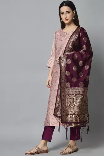 Pink embroidered cotton silk self designed salwar suit