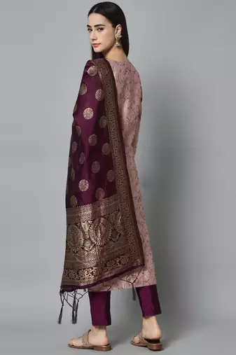 Pink embroidered cotton silk self designed salwar suit