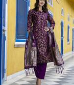 Purple embroidered cotton silk self designed salwar suit
