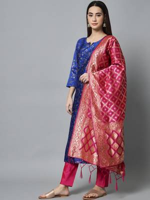 Blue embroidered cotton silk self designed salwar suit 2