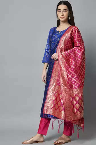 Blue embroidered cotton silk self designed salwar suit
