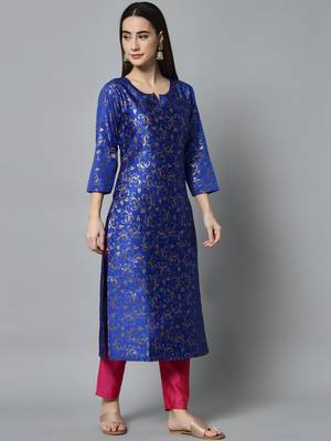Blue embroidered cotton silk self designed salwar suit 3
