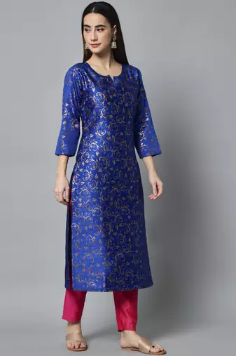 Blue embroidered cotton silk self designed salwar suit