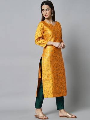 Yellow embroidered cotton silk self designed salwar suit 3