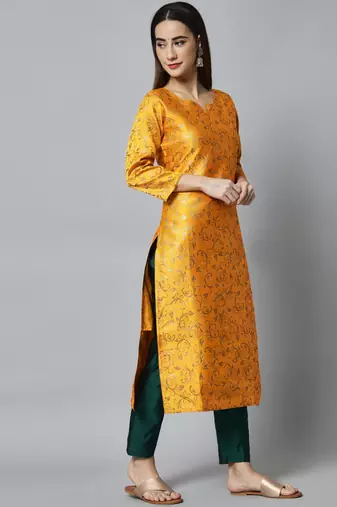 Yellow embroidered cotton silk self designed salwar suit