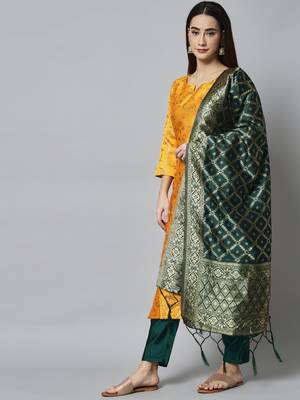 Yellow embroidered cotton silk self designed salwar suit 4
