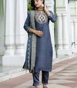 Grey embroidered cotton silk blend salwar suit