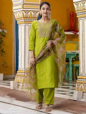 Green embroidered cotton silk blend salwar suit 2