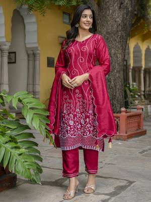 Red embroidered cotton silk blend salwar suit 2