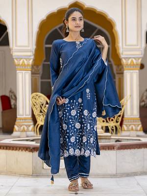 Teal embroidered cotton silk blend salwar suit 3