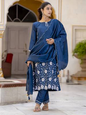 Teal embroidered cotton silk blend salwar suit 4