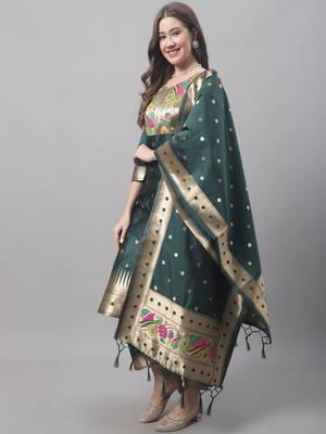 Green embroidered cotton silk jacquard salwar suit 1