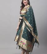 Green embroidered cotton silk jacquard salwar suit