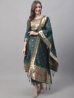 Green embroidered cotton silk jacquard salwar suit 2