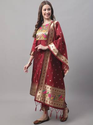 Maroon embroidered cotton silk jacquard salwar suit 1