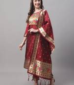 Maroon embroidered cotton silk jacquard salwar suit