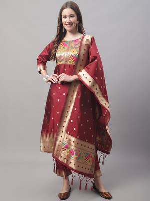 Maroon embroidered cotton silk jacquard salwar suit 2