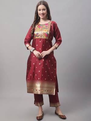 Maroon embroidered cotton silk jacquard salwar suit 3