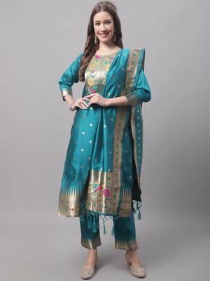 Rama embroidered cotton silk jacquard salwar suit 1