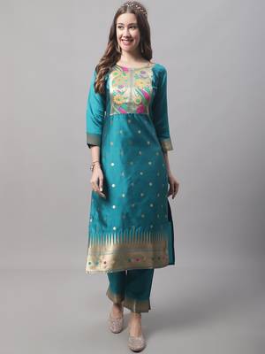 Rama embroidered cotton silk jacquard salwar suit 2