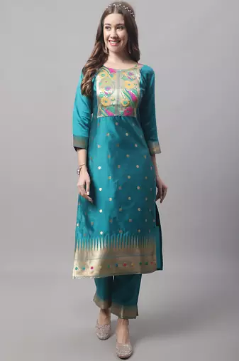 Rama embroidered cotton silk jacquard salwar suit