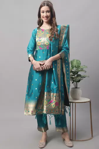 Rama embroidered cotton silk jacquard salwar suit