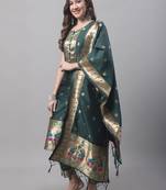 Green embroidered cotton silk jacquard salwar suit