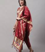 Maroon embroidered cotton silk jacquard salwar suit