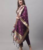Purple embroidered cotton silk jacquard salwar suit