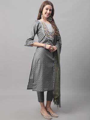 Grey embroidered chanderi modal salwar suit 1