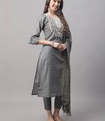 Grey embroidered chanderi modal salwar suit