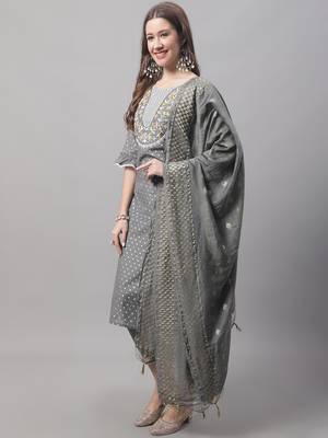 Grey embroidered chanderi modal salwar suit 2