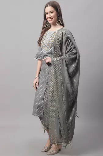 Grey embroidered chanderi modal salwar suit
