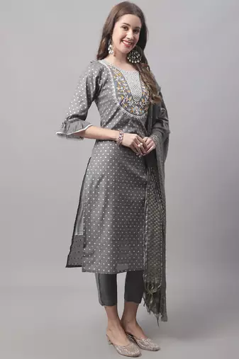 Grey embroidered chanderi modal salwar suit
