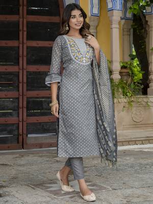 Grey embroidered chanderi modal salwar suit 1