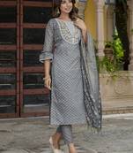 Grey embroidered chanderi modal salwar suit