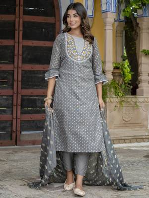 Grey embroidered chanderi modal salwar suit 4