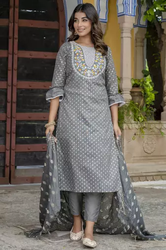 Grey embroidered chanderi modal salwar suit