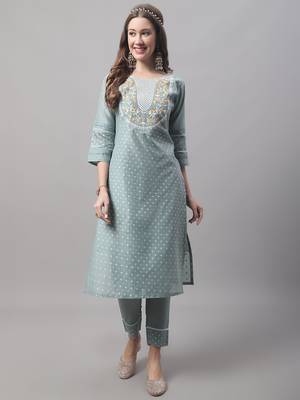 Sea Green embroidered chanderi modal salwar suit 1